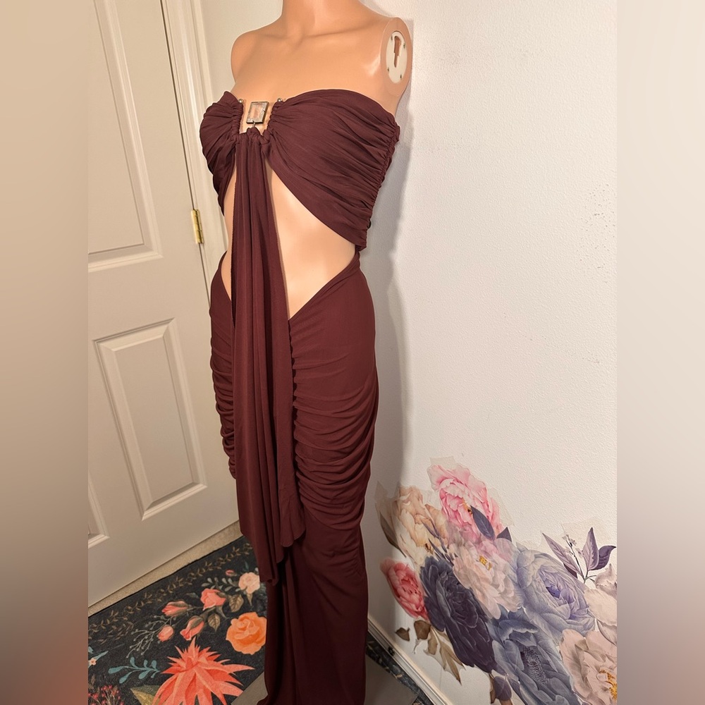 New Christopher Esber Bezel Quartz Disconnect Dress in Mahogany maxi cutout - Picture 3 of 11